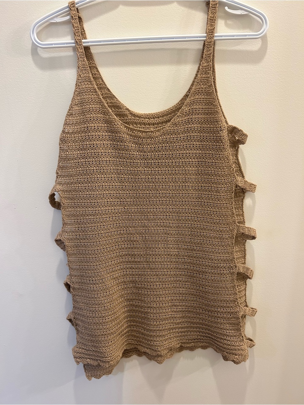 Crochet Tie-Side Tank Top - Beige